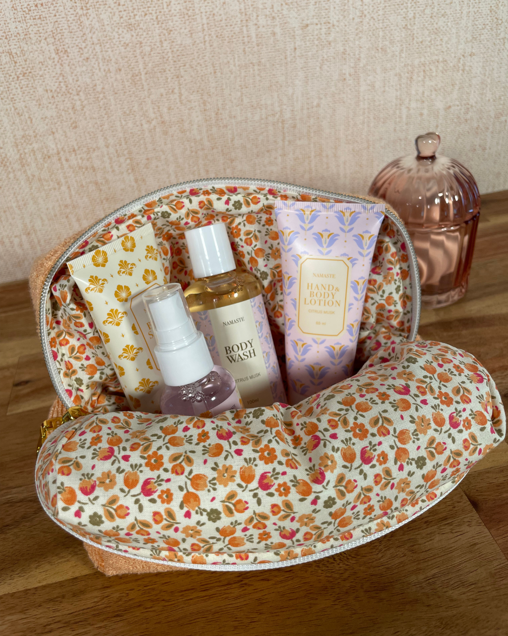 Trousse éponge bambou / fleur - Peachy bloom