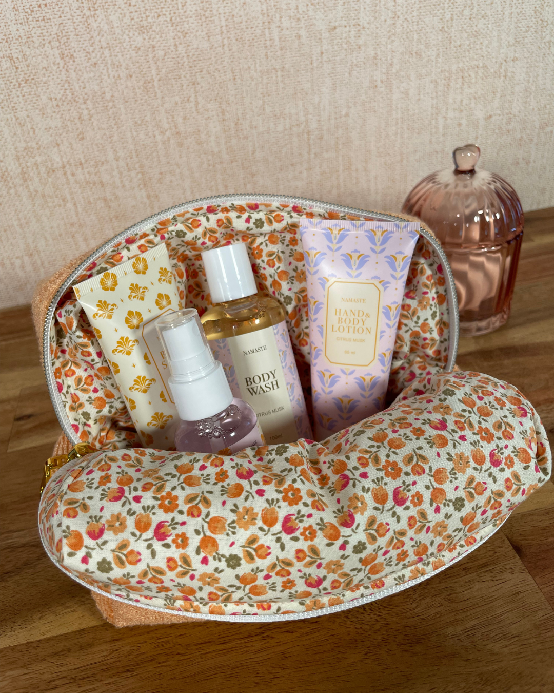 Trousse éponge bambou / fleur - Peachy bloom