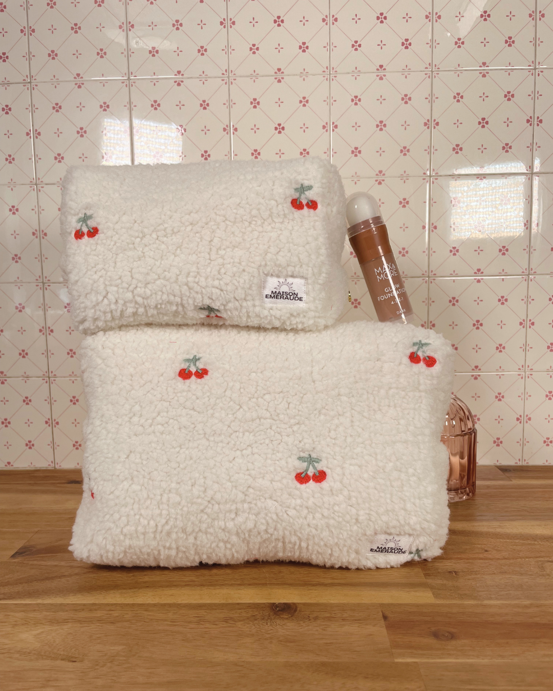 Trousse sherpa cerise / uni - Cherry lady
