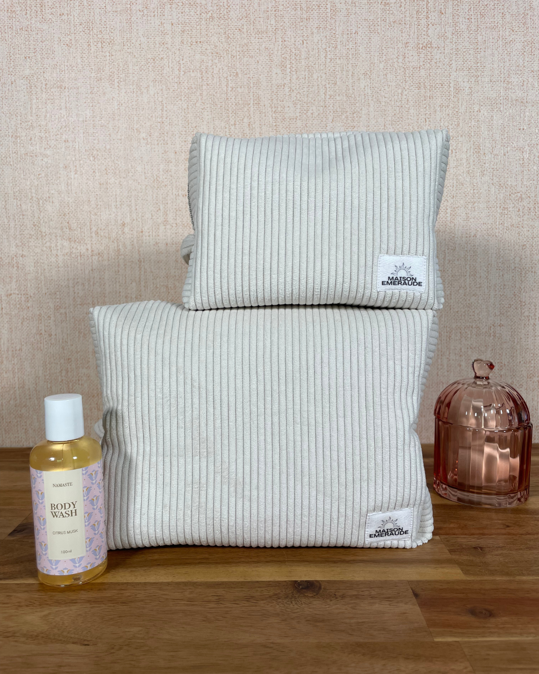 Trousse velours / carreaux - Peachy bloom