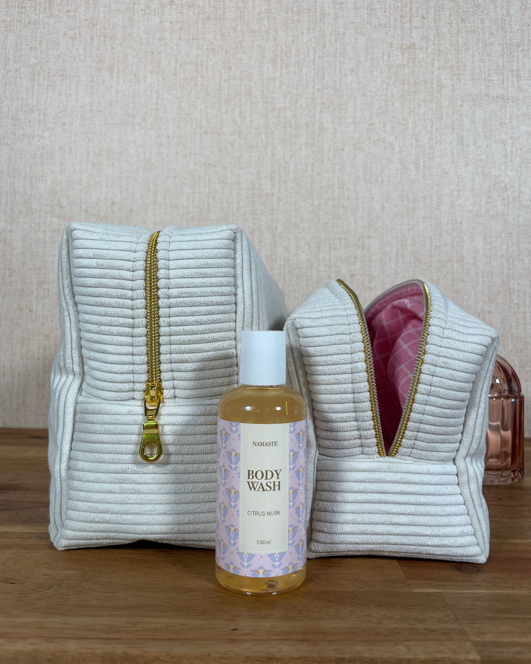 Trousse velours / carreaux - Peachy bloom