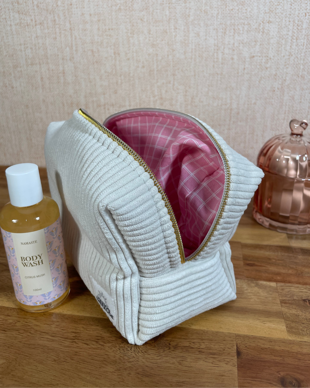Trousse velours / carreaux - Peachy bloom