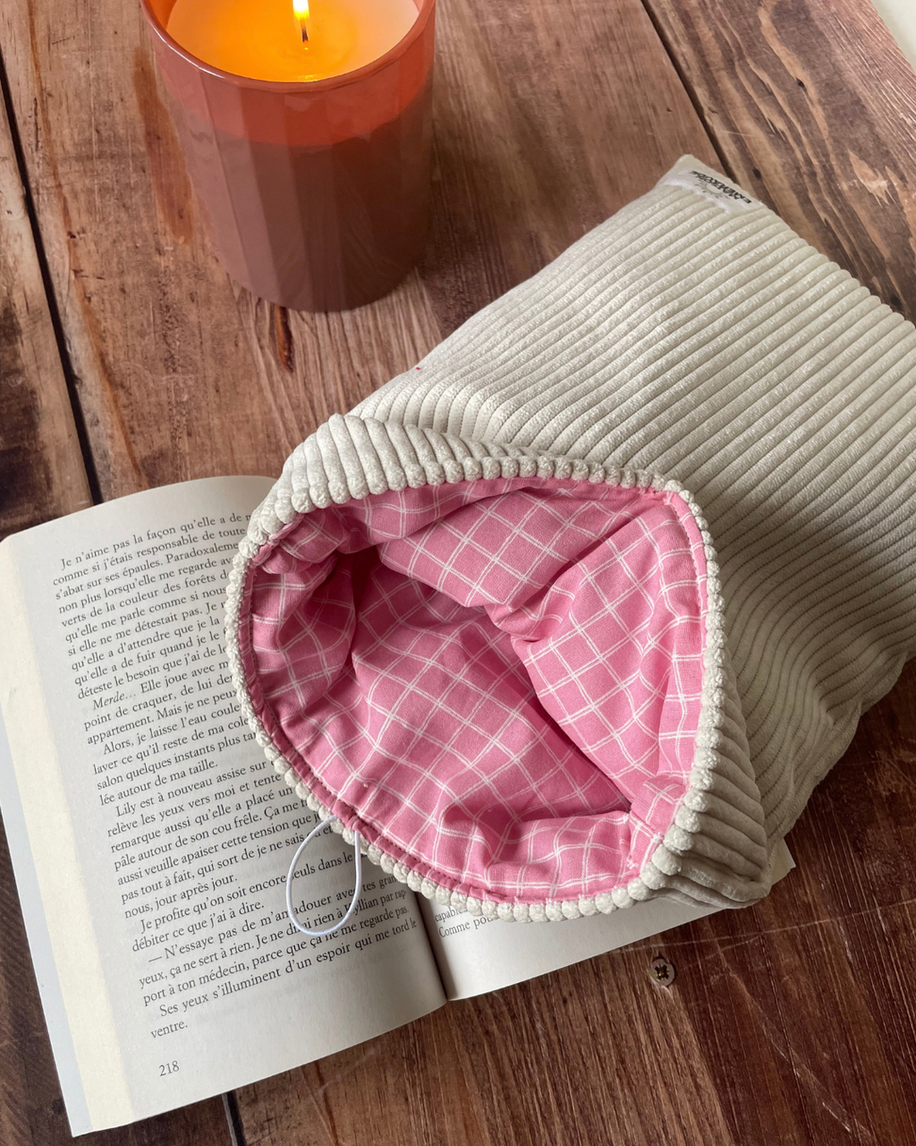 Pochette livre velours/carreaux - Peachy bloom