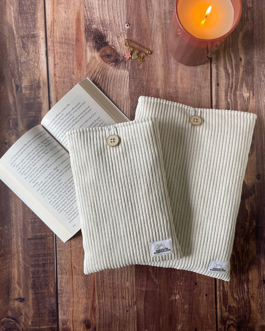 Pochette livre velours/carreaux - Peachy bloom