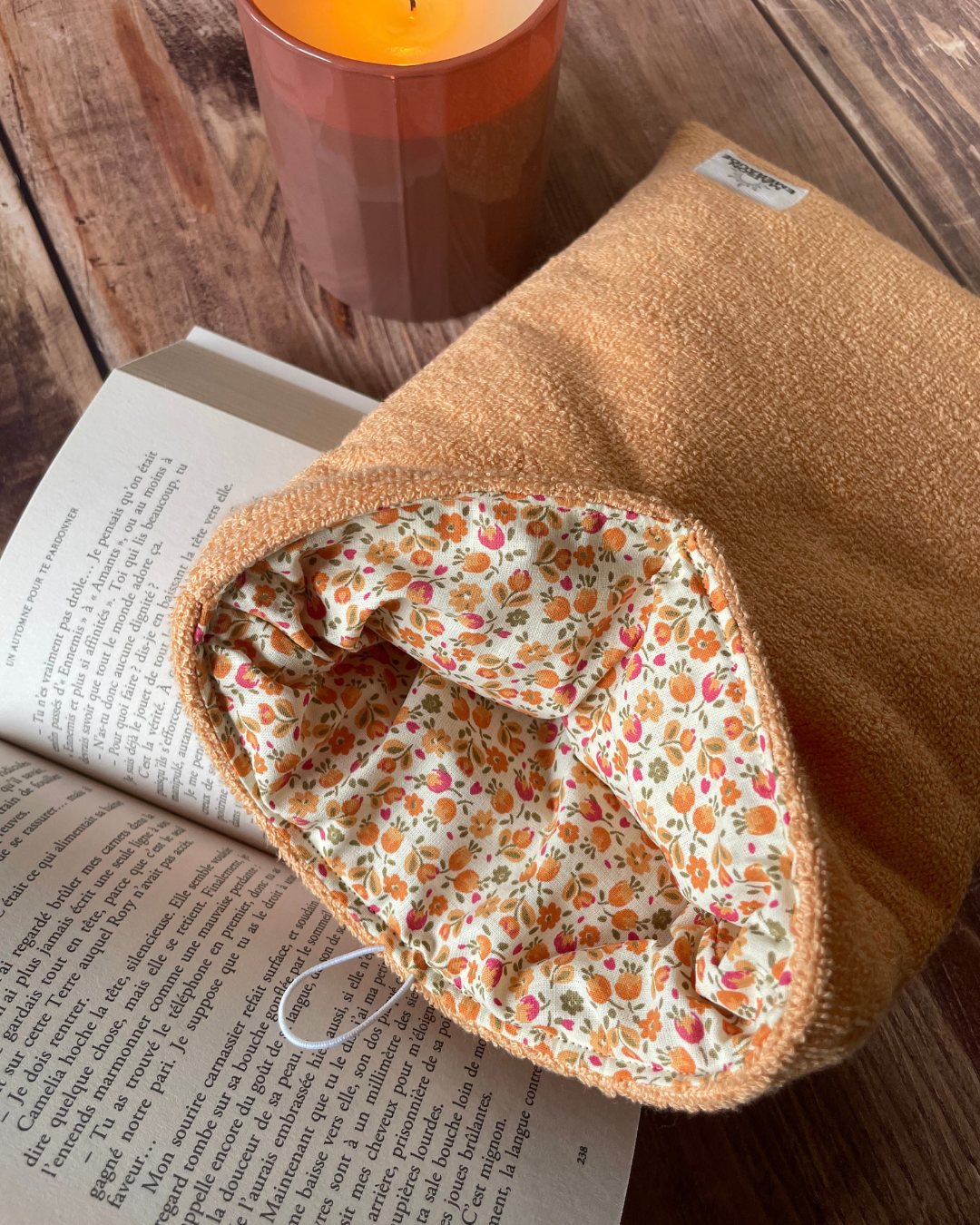 Pochette livre éponge bambou/fleur- Peachy bloom